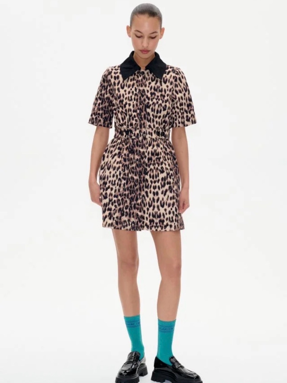 Baum und pfergstayen Leopard Print Mini Dress with Black Collar - Beige size 8